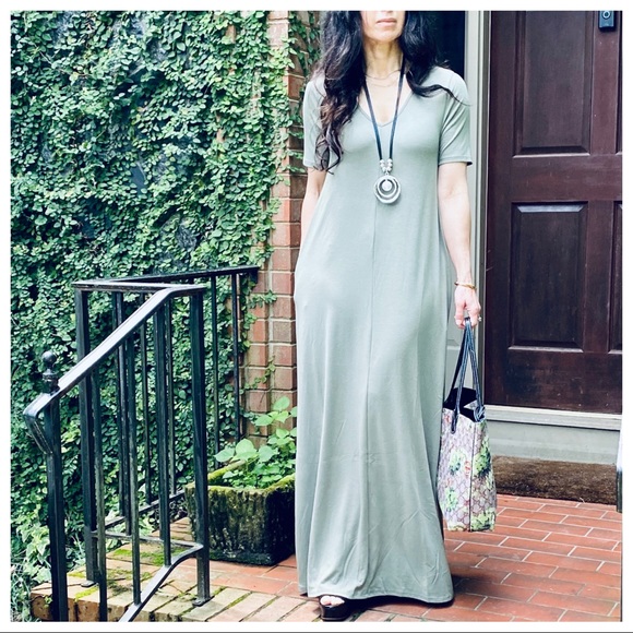 ✨FAVORITE✨V NECK LOOSE FIT SIDE POCKETS MAXI DRESS - Picture 3 of 13